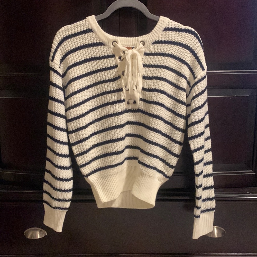 Women’s small POL navy and white stripe sweater
